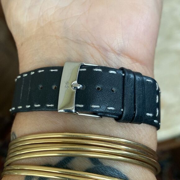 Skagen Denmark Stainless Steel Black Leather Strap Tank Style Wristwatch - Picture 2 of 8